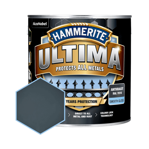 Защитная краска 3 в 1 по металлу на водной основе Hammerite Ultima Matt, матовая, антрацитово-серая RAL 7016, 0.7 л (5774724)