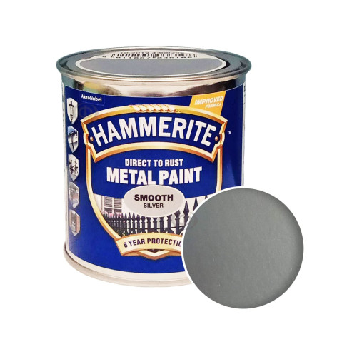 Краска 3 в 1 по металлу Hammerite Metal Paint Smooth защитная, серебристая