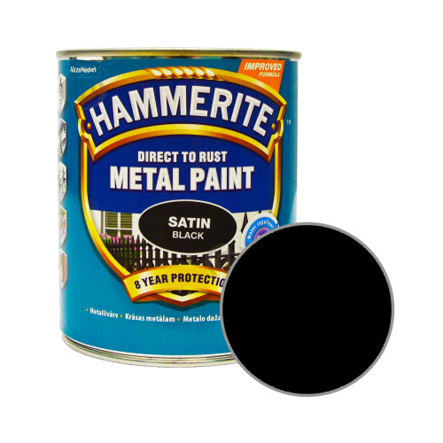 Краска 3 в 1 по металлу Hammerite Metal Paint Satin защитная, черная