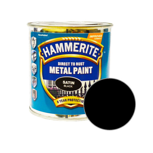 Краска 3 в 1 по металлу Hammerite Metal Paint Satin защитная, черная