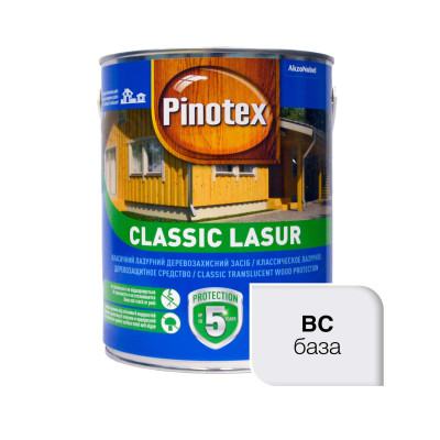 Пропитка лазурная для дерева Pinotex Classic Lasur с декоративным эффектом, бесцветная, BC