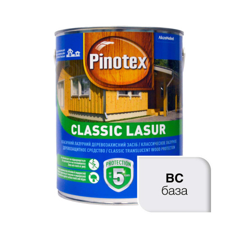 Пропитка лазурная для дерева Pinotex Classic Lasur с декоративным эффектом, бесцветная, BC