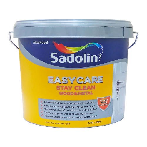Алкидная краска Sadolin EasyCare Wood&Metal для дерева и металла, полуматовая, белая, BW