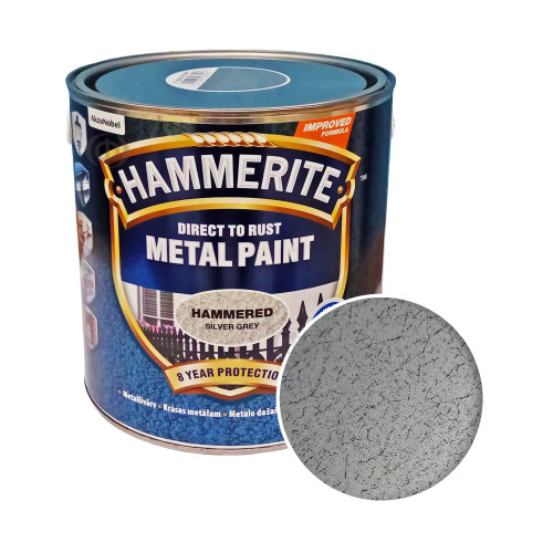 Краска 3 в 1 по металлу Hammerite Metal Paint Hammered защитная, серебристо-серая
