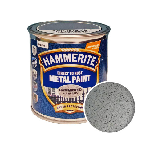 Краска 3 в 1 по металлу Hammerite Metal Paint Hammered защитная, серебристо-серая