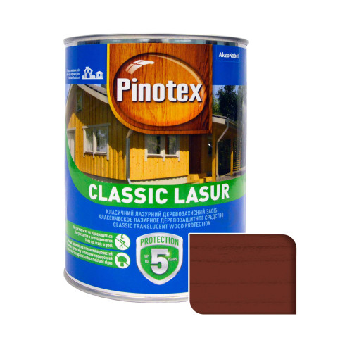 Пропитка лазурная для дерева Pinotex Classic Lasur с декоративным эффектом, красное дерево