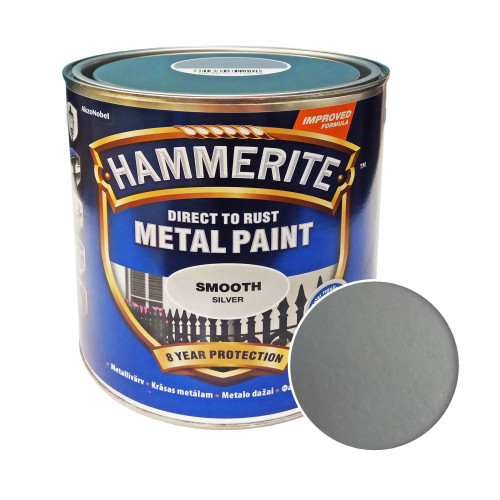 Краска 3 в 1 по металлу Hammerite Metal Paint Smooth защитная, серебристая